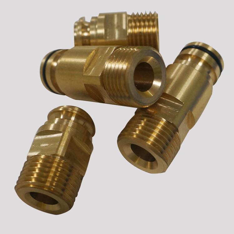 Precision brass CNC machined quick connector fittings with threaded ports and integrated O-ring sealing system