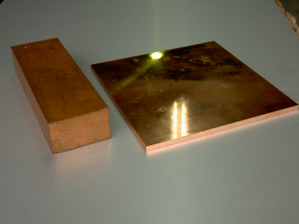 High-purity copper plates and block stock materials for precision CNC machining and custom copper component manufacturing