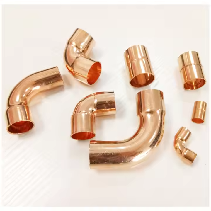 Custom copper Refnet joints and U-bend fittings for HVAC refrigeration piping and heat exchanger systems