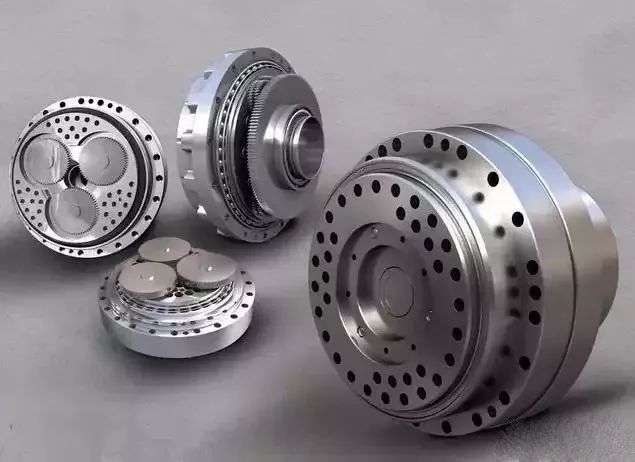 CNC precision machined harmonic drive reducer components — wave generator, flexspline and circular spline assembly for robot joint actuation, custom precision gear manufacturing for industrial automation